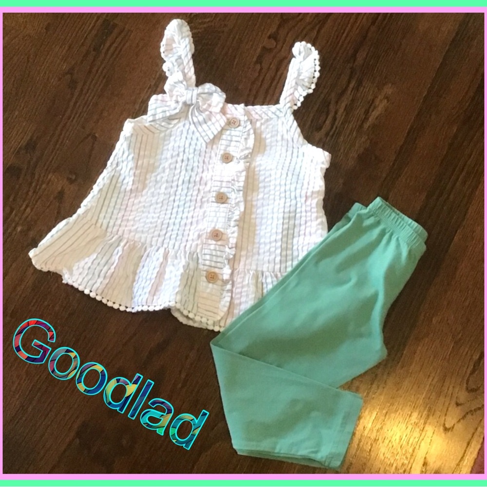GOODLAD White Ruffled Top and Green Pants Set ~ 3T